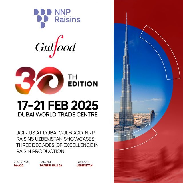 Pre-show graphic: NNP Raisins at Gulfood 2025, the 30th edition, 17 to 21 February, Dubai World Trade Centre, Za'abeel Hall 24, Stand Z4-A20.